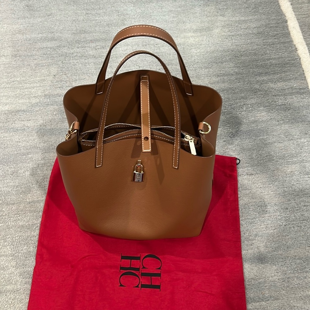 Carolina Herrera Brown Leather Tote with Classic Design